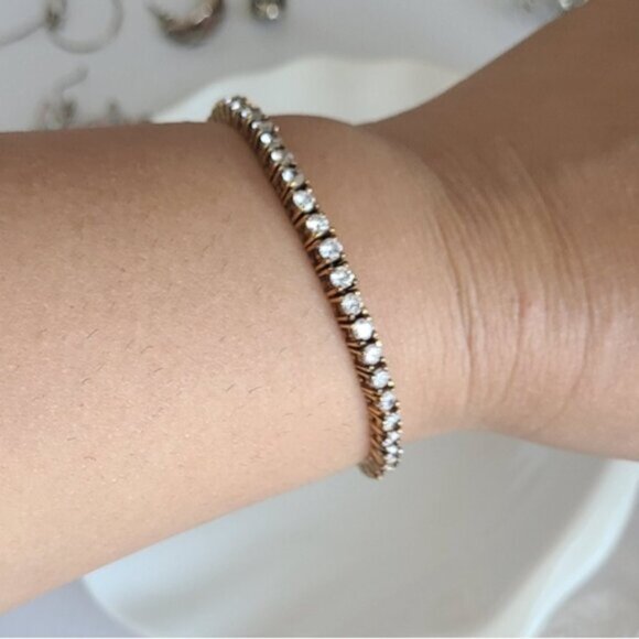 Vintage Gold Tone Sterling Silver Quiet Luxury CZ Crystal Tennis Prep Bracelet - Picture 4 of 6